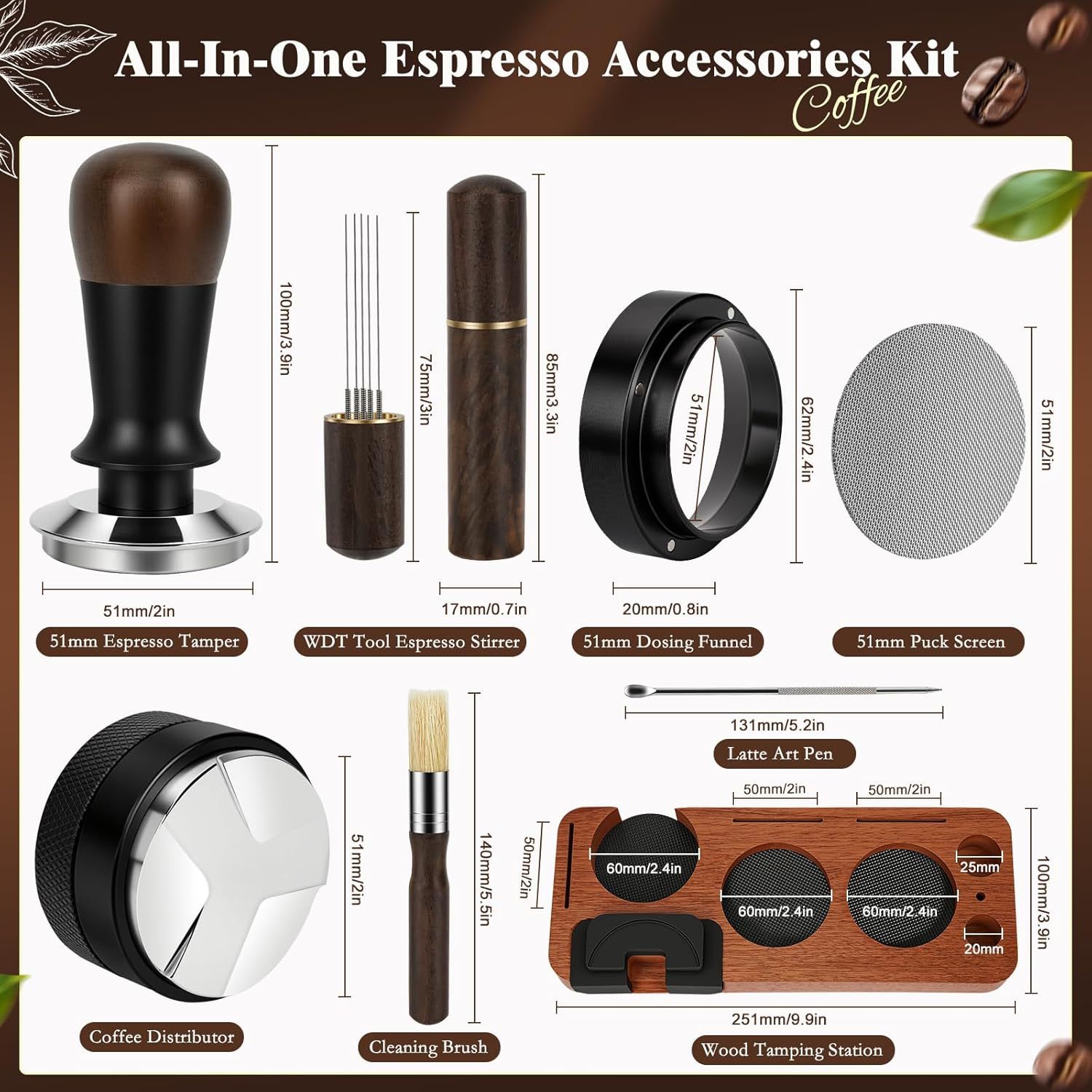 51mm 53mm 58mm 8 Parçalı Espre - Espresso Tamper Set incelemesi ve fiyatı
