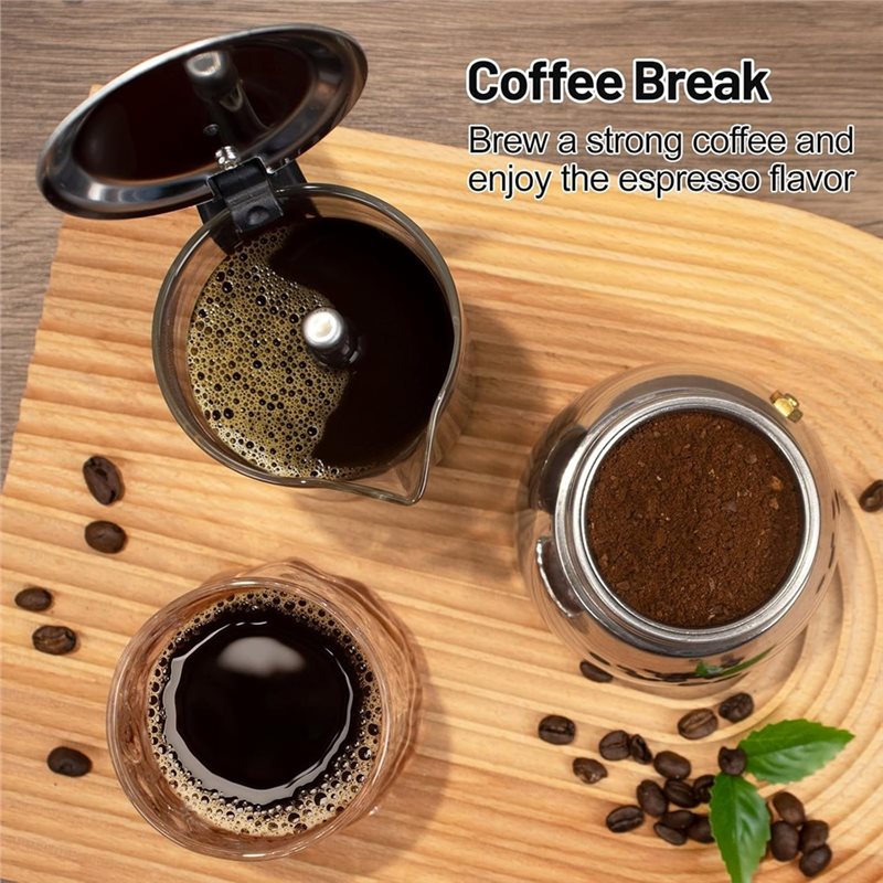 ABUI-Clear Glass 4 Fincan Moka - Coffee Equipment Wholesale incelemesi ve fiyatı