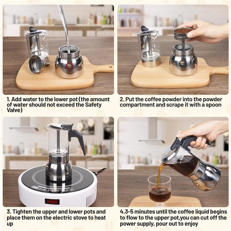 ABUI-Clear Glass 4 Fincan Moka - Coffee Equipment Wholesale incelemesi ve fiyatı